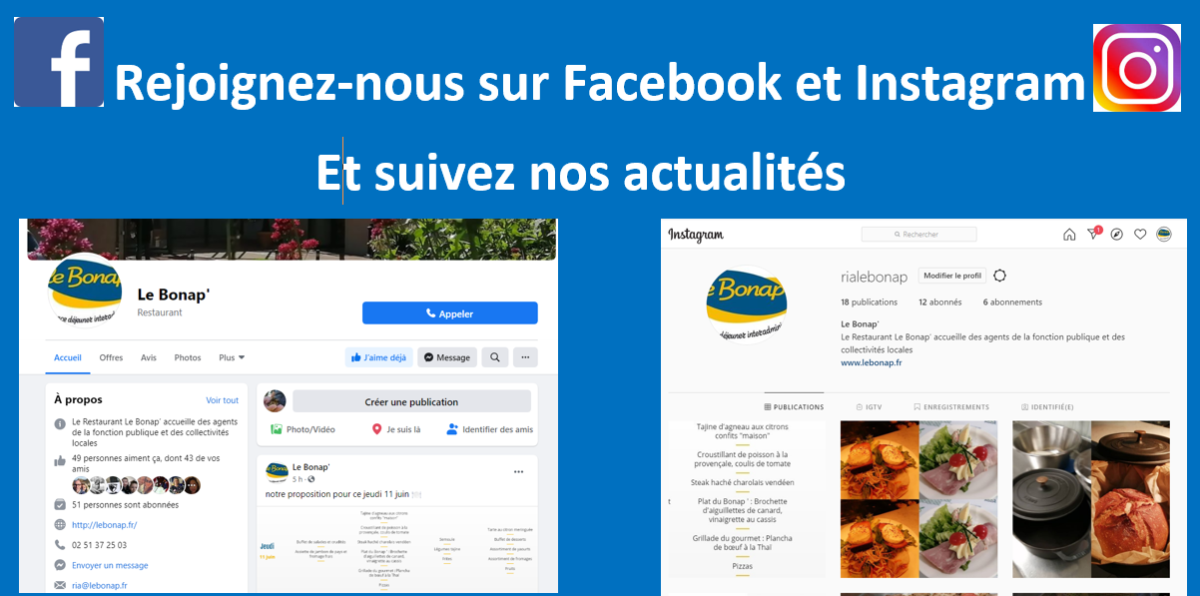 Rejoignez-nous sur Facebook et Instagram