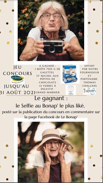 Jeu concours du selfie fait au Bonap’ le plus liké. Postez votre photo en commentaire sur la publication du jeu sur le Facebook de Le Bonap’.